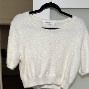 Amanda Uprichard Cream Fuzzy Crew Neck Sweater